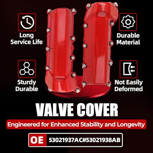 MITZONE Aluminum Valve Cover Set Compatible with Dodge Ram 1500 Durango Dakota Nitro Jeep Commander Grand Cherokee 3.7L V6 2004-2012 Replace 53021937AC 53021938AB - color: Red-Aluminum
