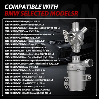 Electric Engine Water Pump W/Aluminum Thermostat Compatible with BMW