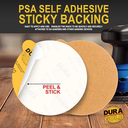 Dura-Gold Premium 6" Gold PSA Sanding Discs - 40 Grit, Box of 25 - Self - size: 40-Grit