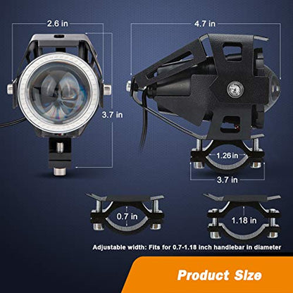 Motorcycle LED Fog Lights U7 Spotlight Daytime Running Lights with Green Angel Eyes Halo Ring and Switch 2-Sets - color: green