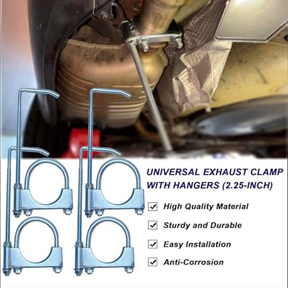 2.25" Universal Exhaust Clamp With Hanger, Muffler Hanger, 4 Pack - size: 2.25 Inch-4 PACK