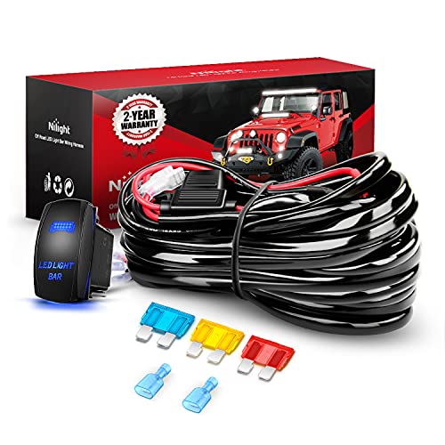 Nilight 10014W LED Light Bar Wiring Harness Kit 14AWG Heavy Duty 12V 5Pin Rocker Laser On Off Waterproof Switch Power Relay Blade Fuse-1 Lead, 2 Years Warranty - color: 14AWG Wiring Harness - 1 Lead