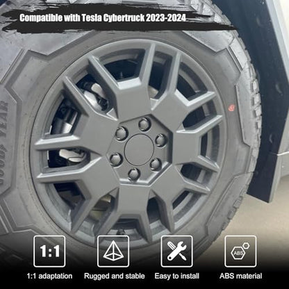 ROCCS Wheel Center Hub Caps, 4PCS with Lug Nut Covers for 2024 Cybertruck - color: Black(Fit for Tesla Cybertruck)
