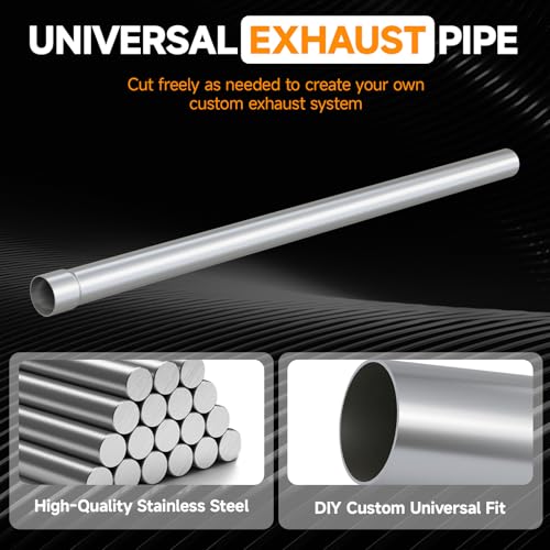 A-KARCK Straight Exhaust Pipe 2.5" OD, Stainless Steel 50" Long Mandrel Exhaust Tube - size: 2.5", style: 50 INCH