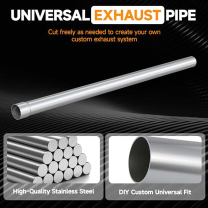 A-KARCK Straight Exhaust Pipe 2.25" OD, Stainless Steel 30" Long Mandrel Exhaust Tube - size: 2.25", style: 30 INCH