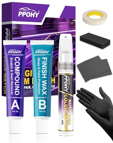 Wind Chill Pearl Tricoat(089) Touch Up Paint Pen for Toyota with A/B Wax-PPOHY OEM Exact Match,Complete Scratch Repair Kit,Quick Dry 2-In-1 Tip / Brush,Anti-Rust Waterproof Paint for Camry,Corolla,RAV4,Highlander - color: Wind Chill Pearl Tricoat(089) : (