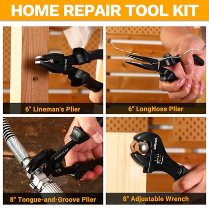 DEKOPRO 218-Piece General Household Hand Tool kit, Professional Auto Repair Tool Set for Homeowner, General Household Hand Tool Set with Plier, Screwdriver Set, Socket Set, with Portable Storage Case