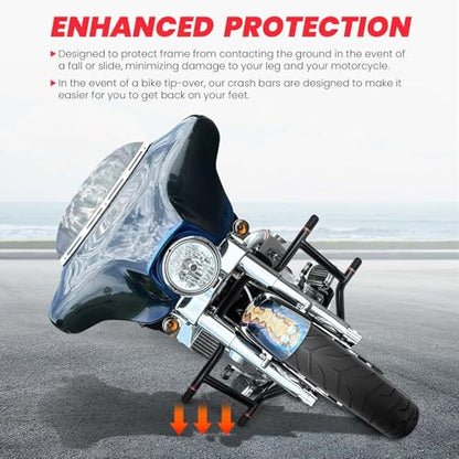1997-2008 Engine Guard Crash Bar Compatible with Harley-Davidson Touring FLHTC FLHTCU FLHR FLTR FLHT FLHP Street Glide Road Glide Road King Electra Ultra Limited, Black