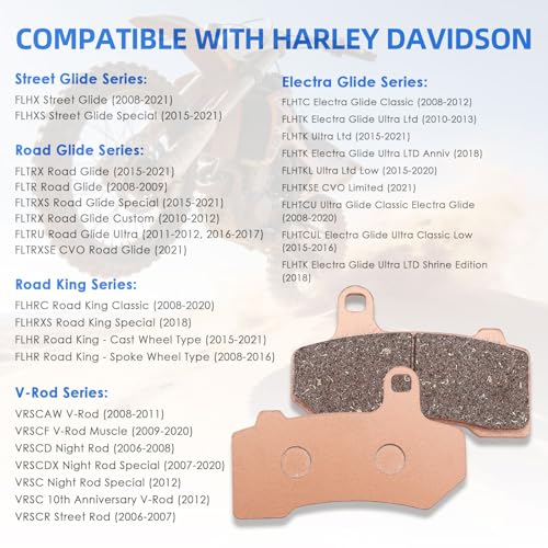 Front and Rear Brake Pads Kit Compatible with Harley Davidson Road Glide 08-21, FLHX Street Glide 08-22, FLHR Road King 08-22, FLHTCU Ultra Classic Electra Glide 08-20