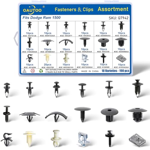 190pcs for Ram 1500 2500 3500 Automotive Body Interior and Exterior Retainer Fastener Clip Assortment