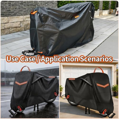 Motorcycle Cover Waterproof Outdoor, 420D Heavy‑Duty Thick Powersports Vehicle Covers with Breathable Vent Windows, Fits Up to 104 Inch, Lock-Holes, Storage Bag & Night Reflective Design - size: 2XL