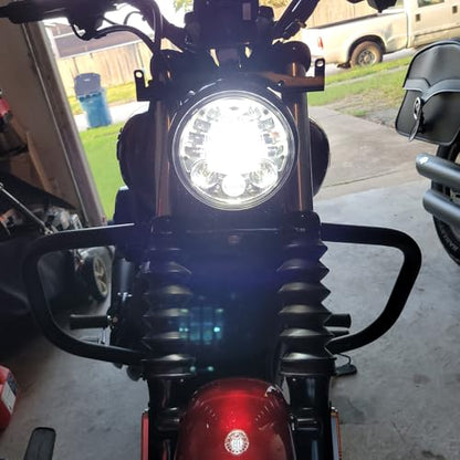 5.75in Motorcycle Headlight White DRL Amber Turn Signal w/Housing - color: White Halo W/ Housing