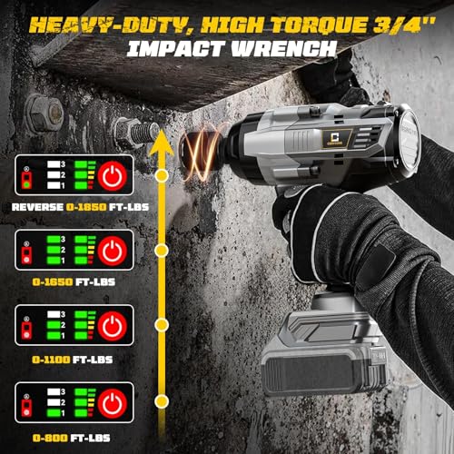 Cordless Impact Wrench 3/4 inch compatible with Dewalt 20V Battery, Cerycose1850ft-lbs (2500N.m) Brushless Electric Impact Gun, High Torque Impact Driver, Bare Tool Only, Heavy-Duty Automotive - size: 3/4inch, style: 3/4 inch Fit for DeWalt(No battery)