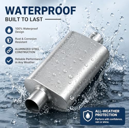 Universal 2.5" ID Center/Center Dual Chamber Muffler - Aggressive Deep Sound, Silver Aluminized Steel, Welded/Clamp-On (17" Total Length) - color: Silver, size: 2.5 Inch