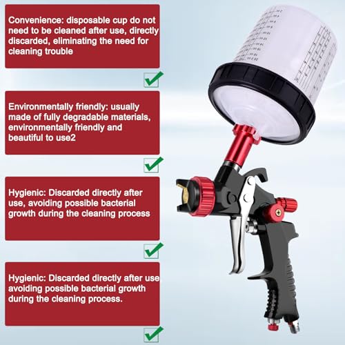 Disposable Paint Sprayer Gun Cup 20 Ounce(600ML) Kit with 50 Cups and Lids System, 1 Hard Cup with Retainer Ring, 10 Plugs and 1 Paint Stirrer for Automotive Commercial Coatings - size: 20 Ounce Kit-50PCS