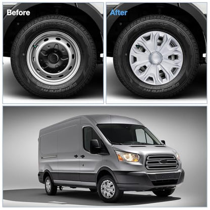 Hubcap Wheel Covers for 2015-2026 Ford Transit 150 250 350 350HD Sliver - color: 4 pcs Silver