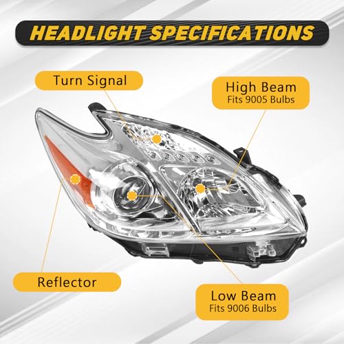 Headlight Assembly Fit for 2012-2015 Toyota Prius Chrome Housing Clear Lens - color: Chrome