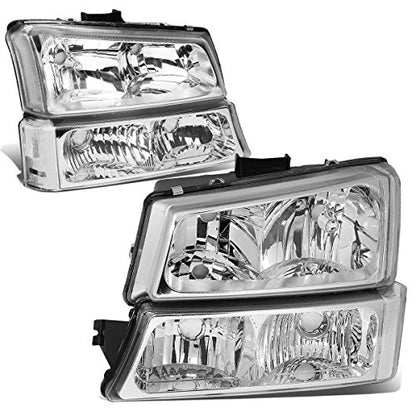 DNA MOTORING Pair Headlight Assembly Compatible with 2003-2006 Chevy Silverado 1500 2500 3500 1500 HD 2500 HD Avalanche 1500 2500, w/o Factory Cladding, Chrome/Clear, HL-OH-CS03-4P-CH-CL1 - color: Chrome / Clear