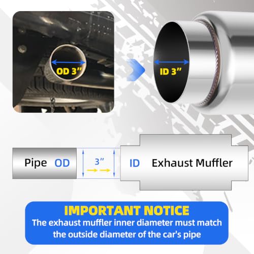 3" Inlet Exhaust Resonator, 3" Inlet/Outlet 9" Overall Length Exhaust Resonator Muffler, Straight Through Stainless Steel Muffler - size: 3" Inlet 9" Overall Length