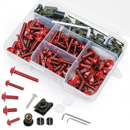 177Pcs Motorcycle Fairing Bolt Kit Red, M5 M6 Stainless Steel - color: Red