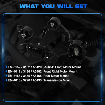 Engine Motor and Transmission Mount Kit 4Pcs Compatible with 2008-2010 Grand Caravan 3.3L 3.8L 4.0L, with 2008-2010 Town & Country 3.3L 3.8L 4.0L Replace # A5420, A5482, A5465, A5493 - color: 2008-2010 Grand Caravan 3.3L 3.8L 4.0L