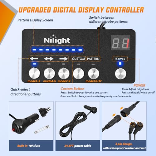 Nilight 60 Inch Emergency Strobe Light Strips with Controller Amber White - color: 60" Tailgate Strobe w/ Controller Amber/White