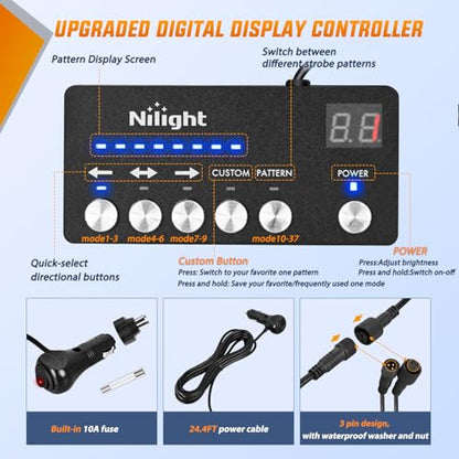 Nilight 60 Inch Emergency Strobe Light Strips with Controller Amber White - color: 60" Tailgate Strobe w/ Controller Amber/White