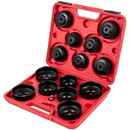 VEVOR Oil Filter Socket Set, 14 Pcs Oil Filter Wrench Set, Sturdy Steel Oil Filter Socket, 3/8" Oil Filter Socket, Low Profile Oil Filter Socket Set For Easy Access, Oil Filter Wrench Cap Set w/Case