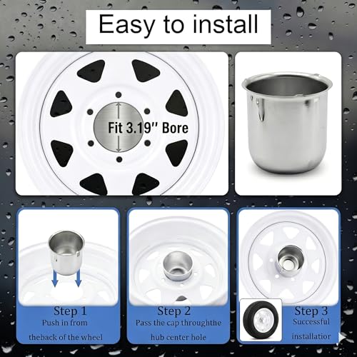 3.19 Inch Sliver Wheel Center Caps Compatible with Trailer Truck RV SUV Wheel Rims, 4Pcs Steel Chrome Push Through Trailer Center Caps, 3.17 Inch Height (3.19in) - size: 3.19in