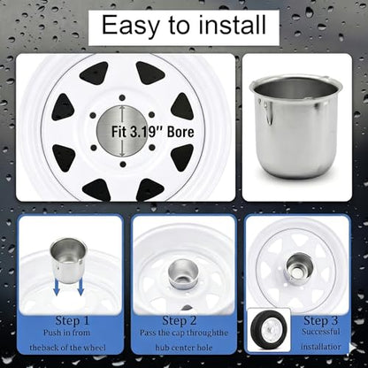 3.19 Inch Sliver Wheel Center Caps Compatible with Trailer Truck RV SUV Wheel Rims, 4Pcs Steel Chrome Push Through Trailer Center Caps, 3.17 Inch Height (3.19in) - size: 3.19in