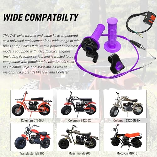 Universal Mini Bike Throttle Assembly&Cable Kit | Direct Replacement for Coleman BT200X,CT200U/EX,MB200&Predator 212cc/196cc Engines | Fits Most 7/8" Handlebar Mini Bikes with Cruise Control (Purple) - color: Purple