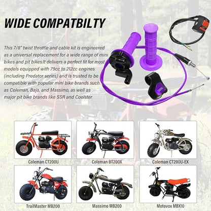 Universal Mini Bike Throttle Assembly&Cable Kit | Direct Replacement for Coleman BT200X,CT200U/EX,MB200&Predator 212cc/196cc Engines | Fits Most 7/8" Handlebar Mini Bikes with Cruise Control (Purple) - color: Purple