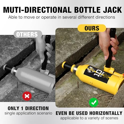 YELLOW JACKET 10 Ton Muti-Directional Welded Bottle Jack (20,000lb), Horizontal Bottle Jacks Use for Car, Pickup, Truck, RV, Auto Repair, Hydraulic Bottle Jack, Yellow - size: 10 ton muti-directional