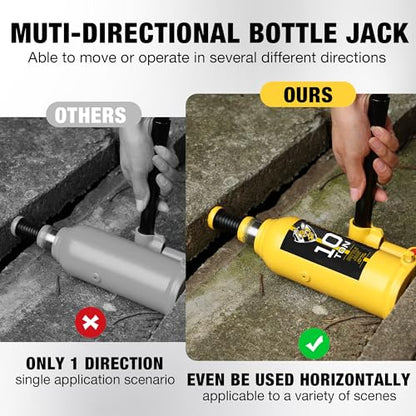 YELLOW JACKET 10 Ton Muti-Directional Welded Bottle Jack (20,000lb), Horizontal Bottle Jacks Use for Car, Pickup, Truck, RV, Auto Repair, Hydraulic Bottle Jack, Yellow - size: 10 ton muti-directional