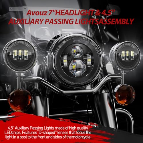 7 inch LED Motorcycle Headlights 4.5" Fog Passing Lights DOT Kit For Harley Davidson Road King Touring FatBoy Street Glide CVO Tri Glide Switchback Electra Glide Ultra Limited Classic harley headlight - size: 7 inch (black)