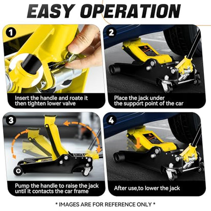 Auto Dynasty 4Ton Low Profile Floor Jack, Heavy Duty w/Dual Pistons, Yellow - color: Yellow, size: 4T Dual Pump