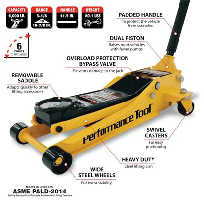 Performance Tool W1617 3 Ton Low Profile Hydraulic Garage Floor Jack - style: 3 Ton (6,000 lbs)