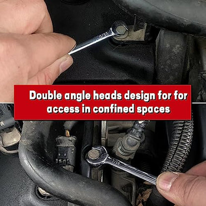 Mini Double Open End Wrench Set SAE 10 Pcs 5/32" to 7/16" with Portable Storage Pouches Mirror Chrome Finish Super Thin Open Ended Spanner Double Angle Head for Small Fasteners - style: SAE (Double Open End)