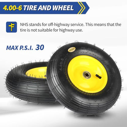 4.00-6 Rubber Pneumatic tire and wheel, for Wheelbarrow Wagon Cart Trolley - color: Yellow