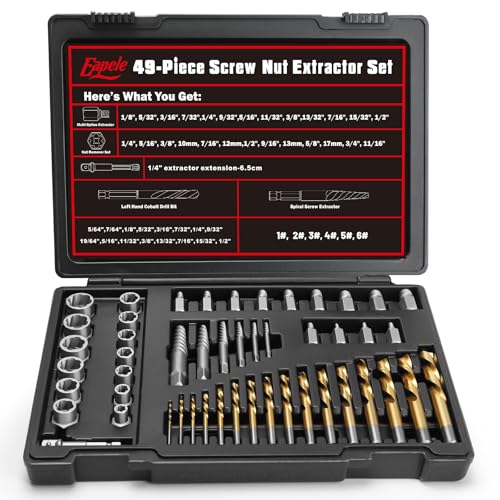 Eapele Bolt Extractor Set, Stripped Nut Remover Twist Sockets, Fit 3/8" Square Drive with Solid Storage Case(49pcs, Black) - size: 49pcs