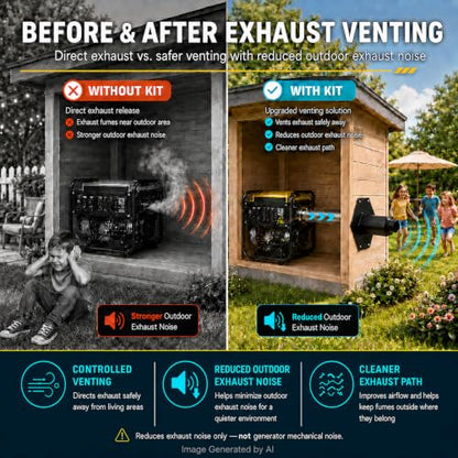 Generator Exhaust Extension Kit (Used in Shed Box), Portable Generator Exhaust Silencer Kit with Three Universal Adapters, Generator Muffler Exhaust Noise Reduce 80% (Black, 28.21" Hose)