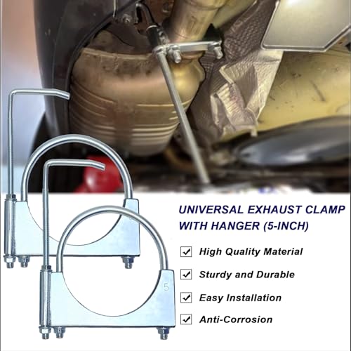 5" Universal Exhaust Clamp With Hanger, Muffler Hanger, 2 Pack - size: 5 Inch-2 PACK
