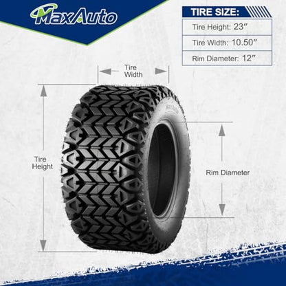 MaxAuto AT23X10.50-12 Hilly Lawn ATV Tires,23x10.5x12 Tire Replacement for All Trail Rear Tire,Lawn Mower Tractor,Golf Cart Turf,4-Ply Tubeless,2 Pack - size: 23X10.5-12