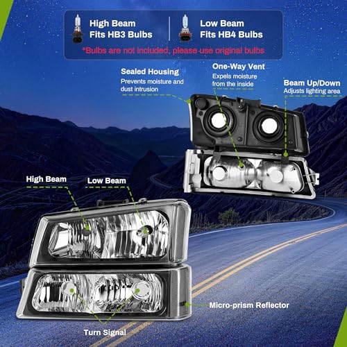 AUTOSAVER88 Headlight Compatible with Chevy Silverado 2003-2006 Black - color: Clear Lens Black Housing Clear Reflector