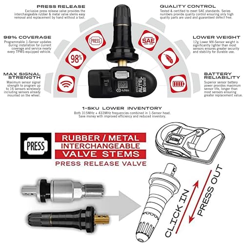 Autel TPMS Sensors Set of 4, Programmable MX Sensor 315/433MHz