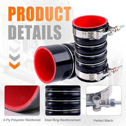 3" X 6" Silicone Charge Air Cooler Hump Hose with Clamp,4PCS Black - color: Black, size: 3" x 6"