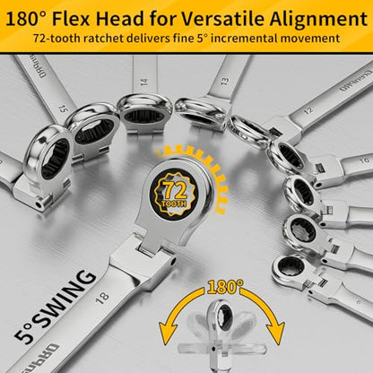 GRENPRO 23PC Flex Head Ratcheting Wrench Set Metric&SAE Combination OpenEnd - style: 23PCS Flex-Head Ratcheting Wrench Set