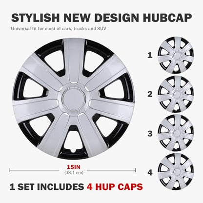 15 Inches Wheel Rim Cover Hubcaps, Hubcap Wheel Cover Replacement - color: 5076-Silver & Black-15