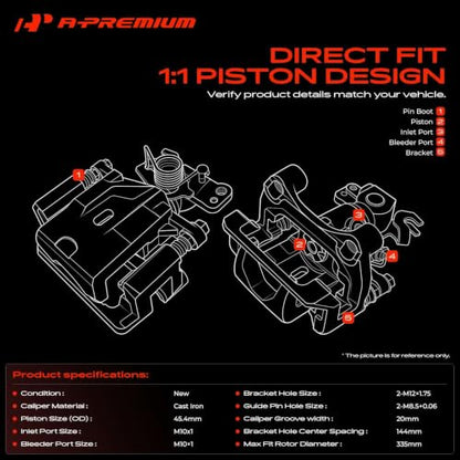 A-Premium Rear Left Driver Disc Brake Caliper with Bracket - style: Rear Driver