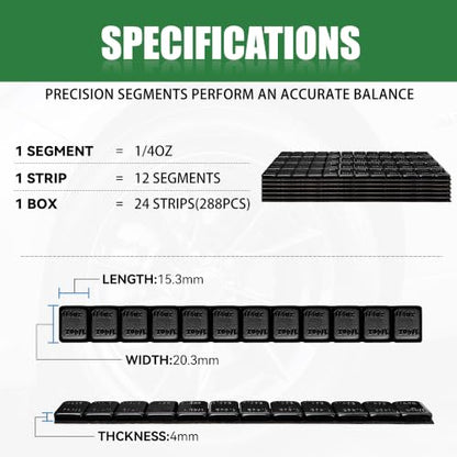 1/4 oz Stick On Wheel Weights 288pcs Easy Peel Black - color: Black, size: 0.25oz-288PCS